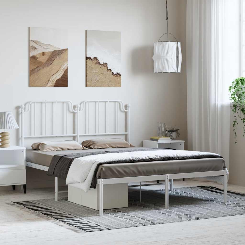 Bed frame with headboard metal white 150x200 cm