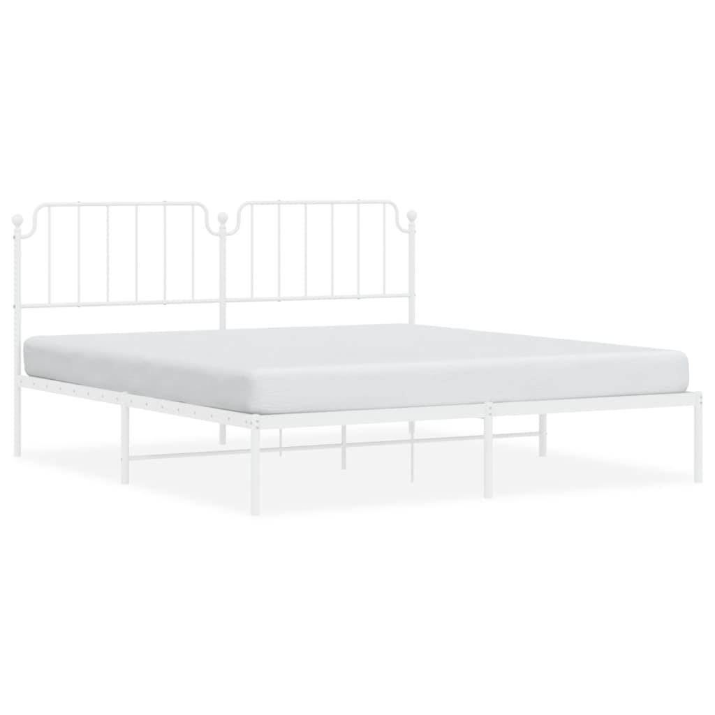 Bed frame with headboard metal white 160x200 cm