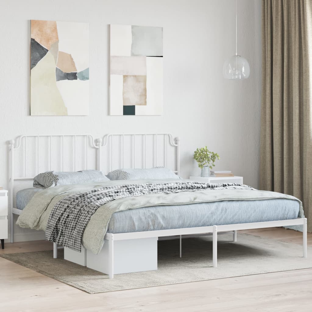 Bed frame with headboard metal white 160x200 cm