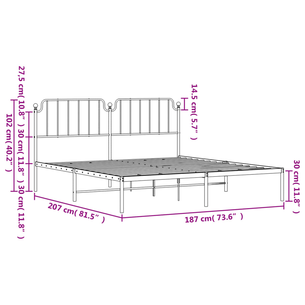 Bed frame with headboard metal white 180x200 cm