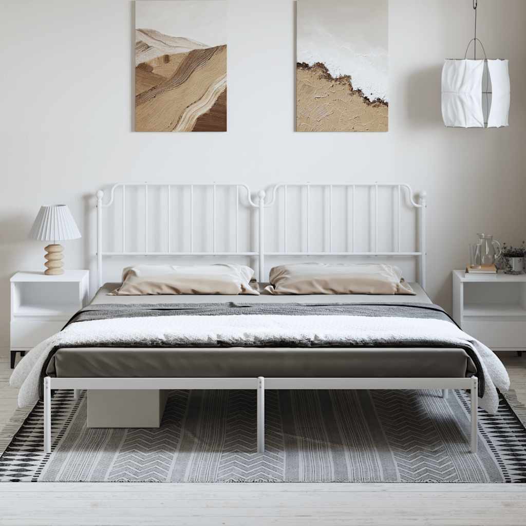 Bed frame with headboard metal white 193x203 cm