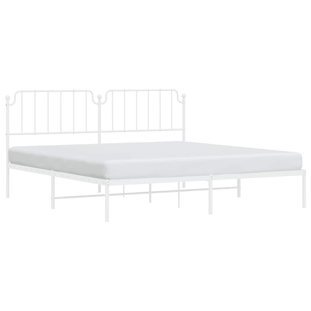 Bed frame with headboard metal white 193x203 cm