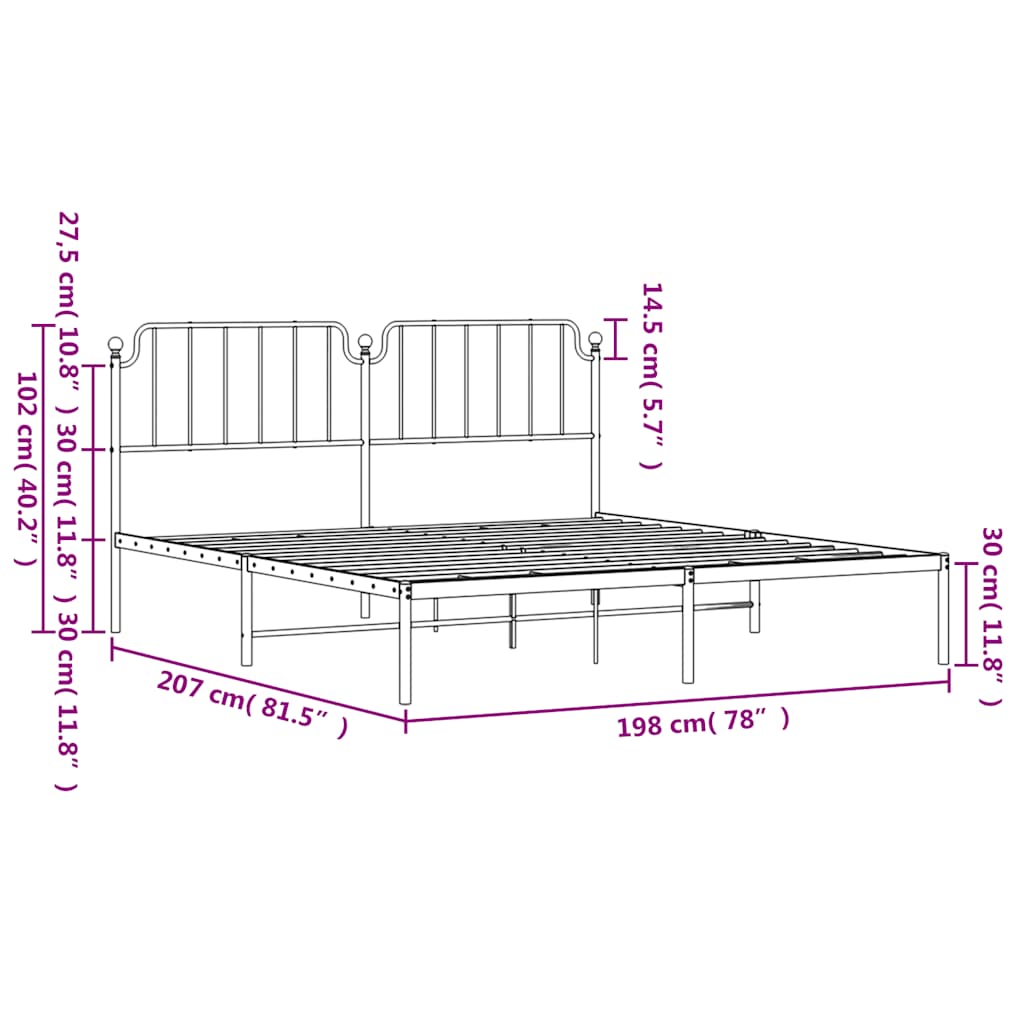 Bed frame with headboard metal white 193x203 cm