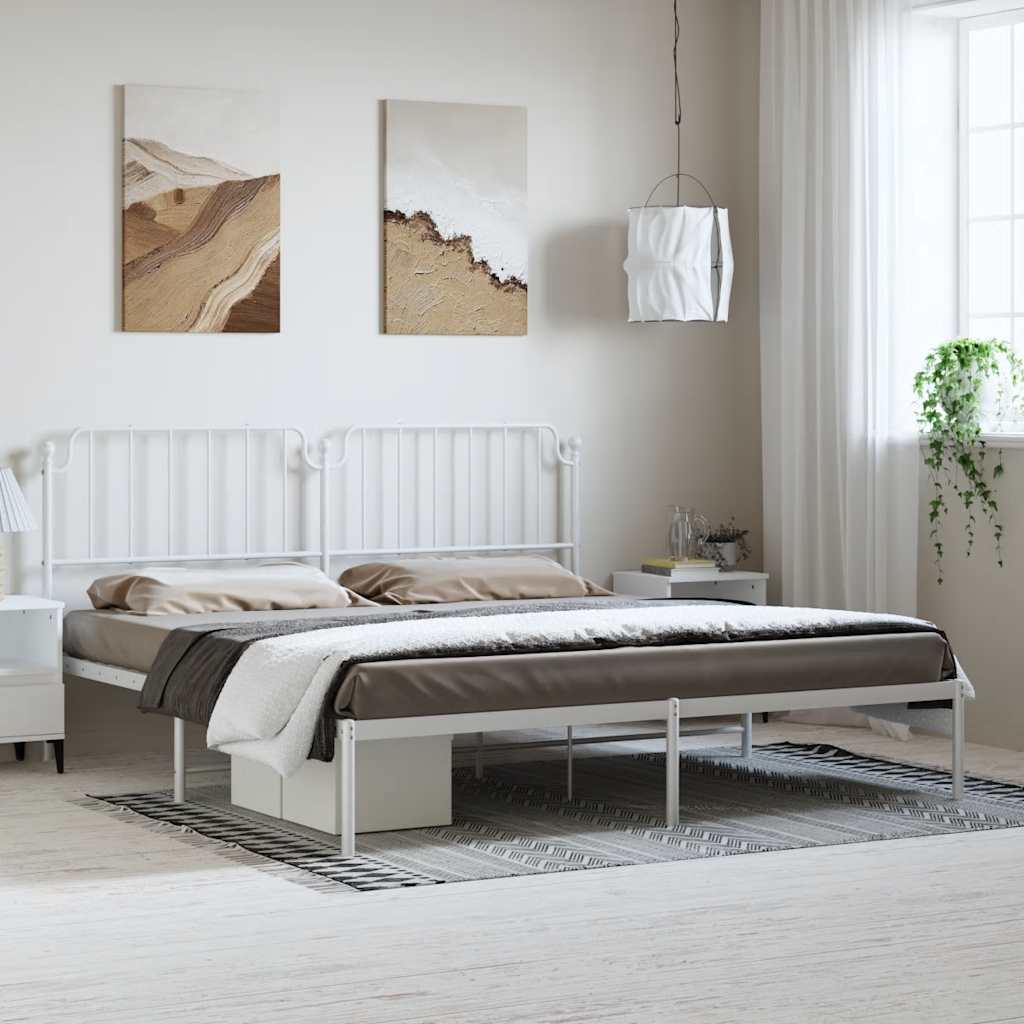 Bed frame with headboard metal white 193x203 cm