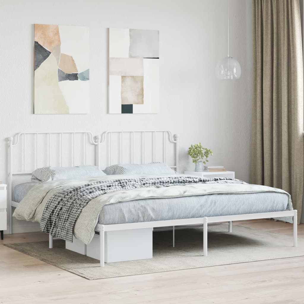 Bed frame with headboard metal white 200x200 cm