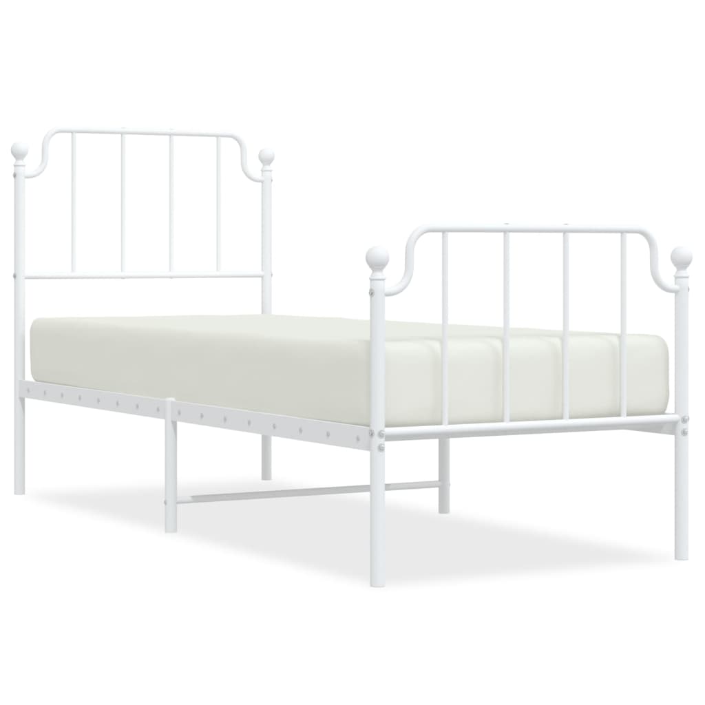 Bed frame with head and footboard metal white 75x190 cm