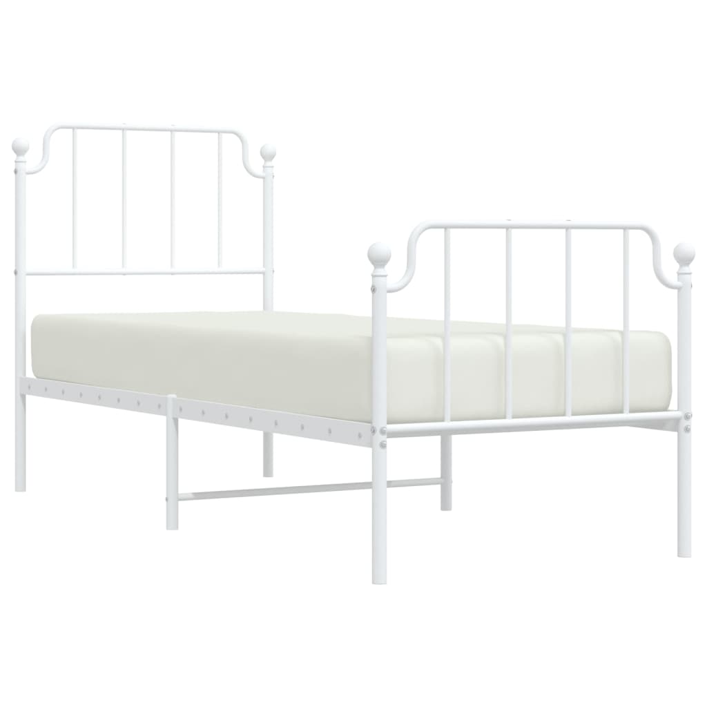 Bed frame with head and footboard metal white 75x190 cm