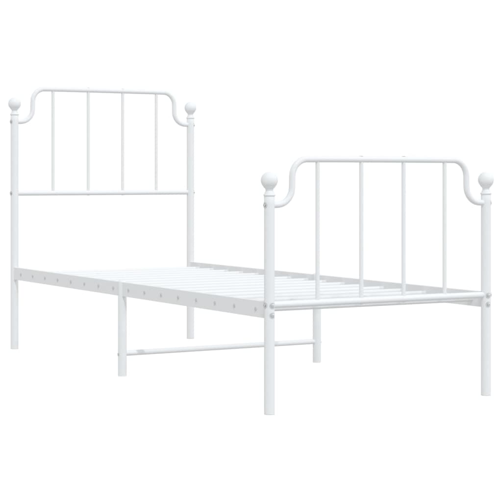 Bed frame with head and footboard metal white 75x190 cm