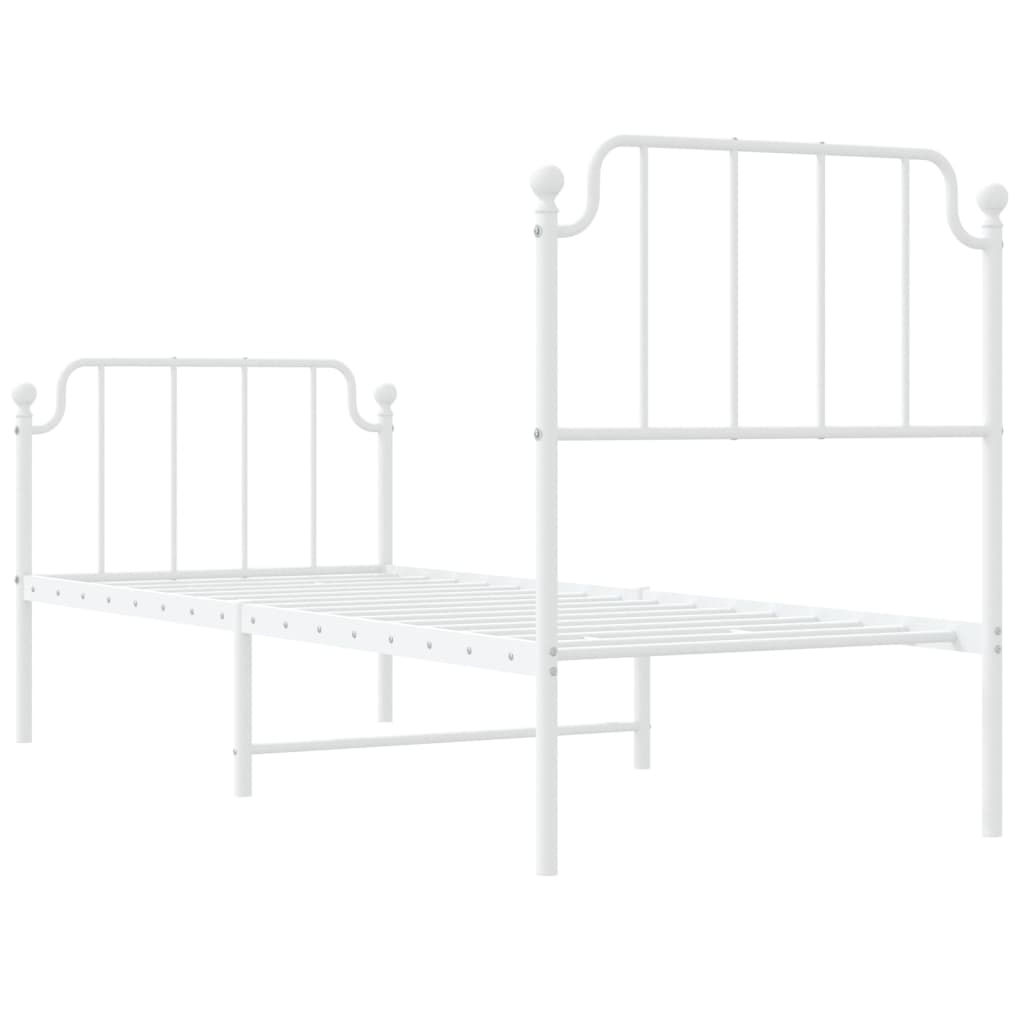 Bed frame with head and footboard metal white 75x190 cm