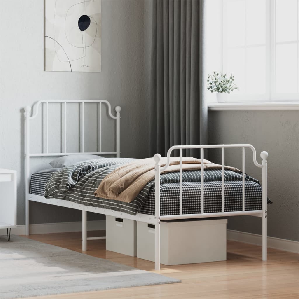 Bed frame with head and footboard metal white 75x190 cm