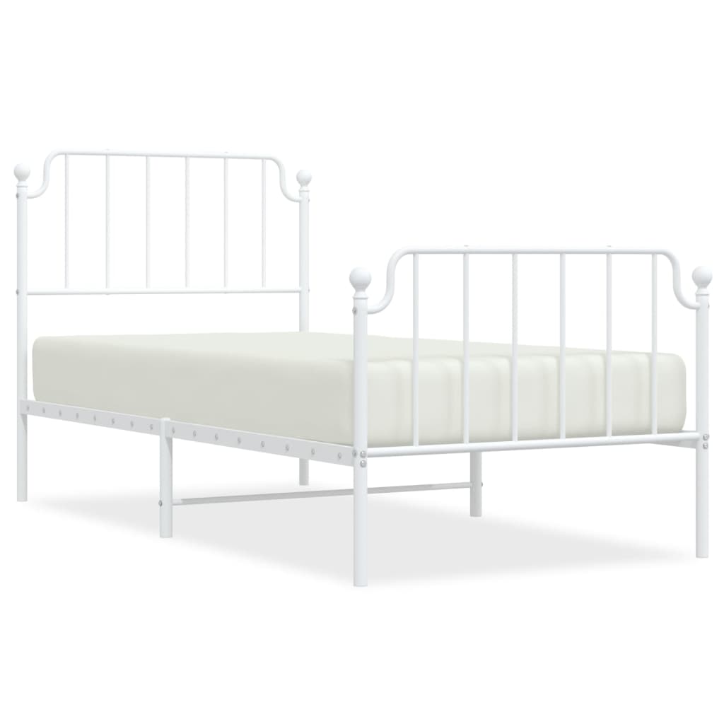 Bed frame with head and footboard metal white 90x190 cm