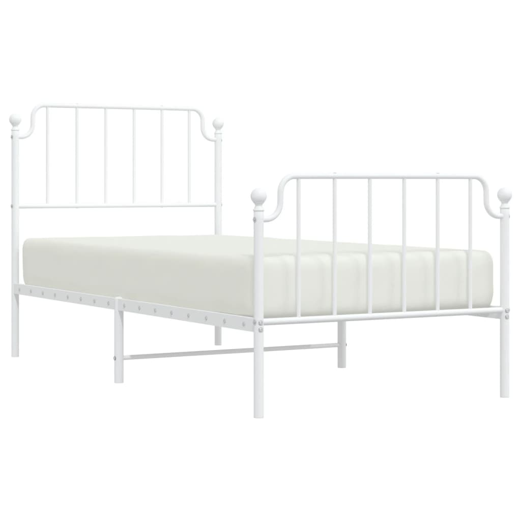 Bed frame with head and footboard metal white 90x190 cm