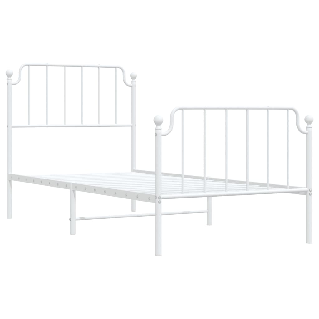 Bed frame with head and footboard metal white 90x190 cm