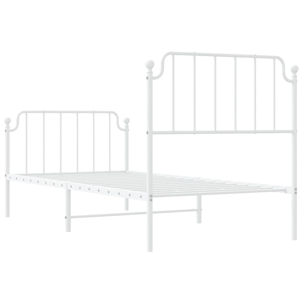 Bed frame with head and footboard metal white 90x190 cm