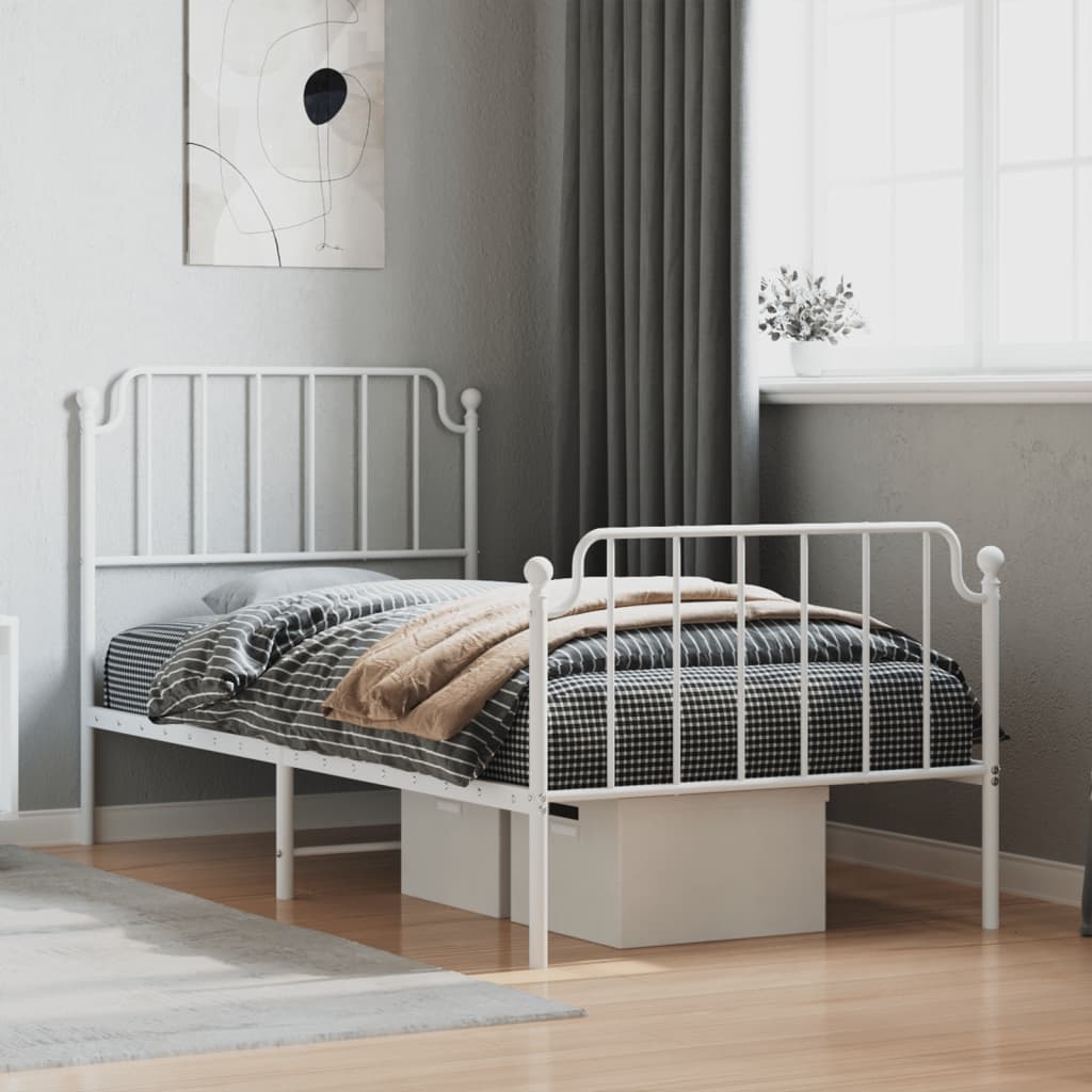 Bed frame with head and footboard metal white 90x190 cm