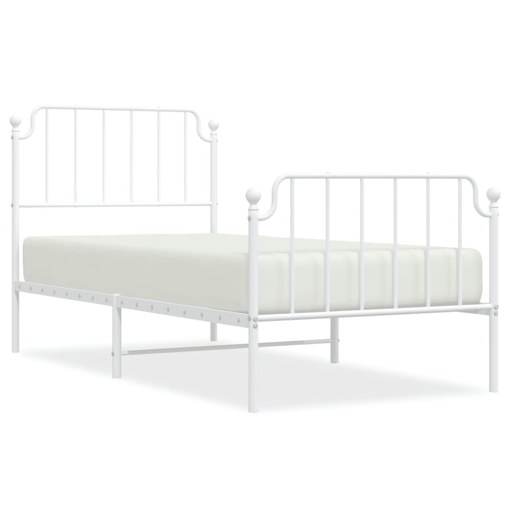 Bed frame with head and footboard metal white 90x200 cm