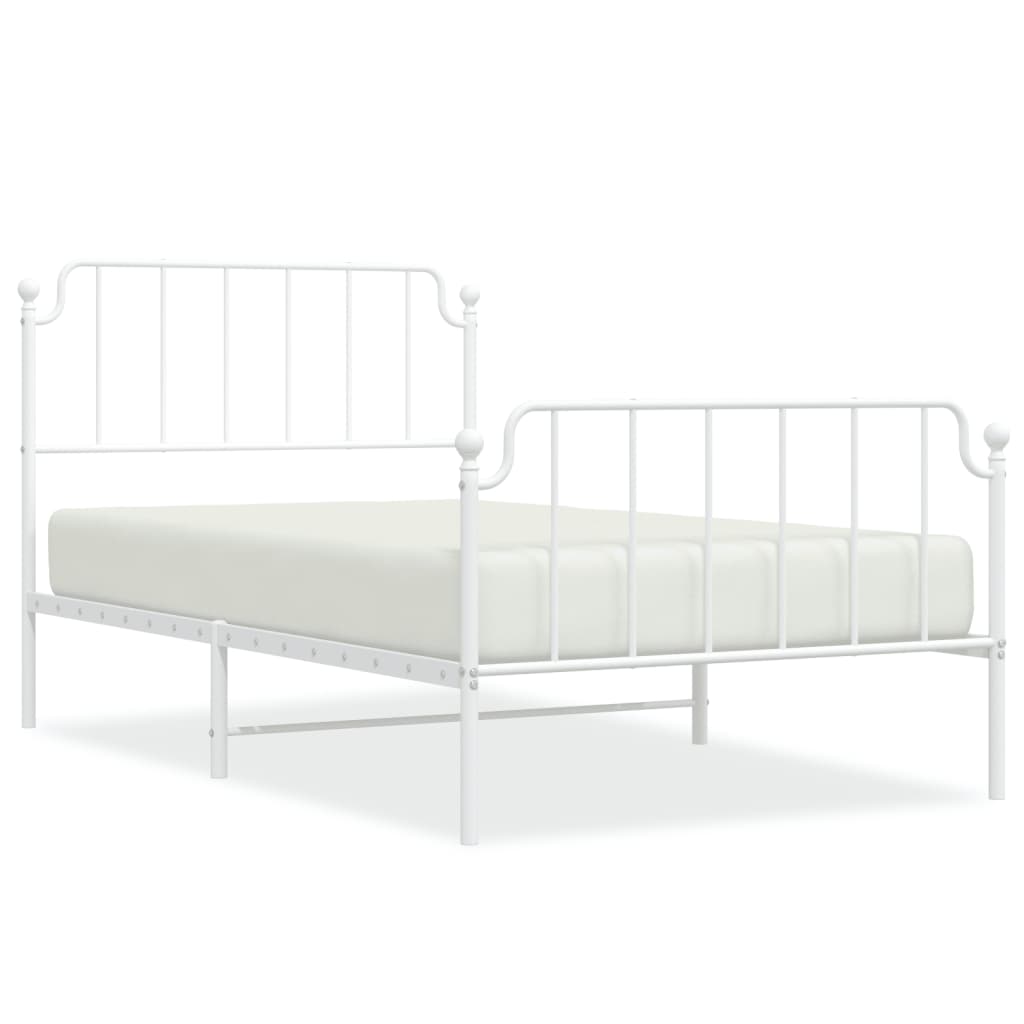 Bed frame with head and footboard metal white 107x203 cm