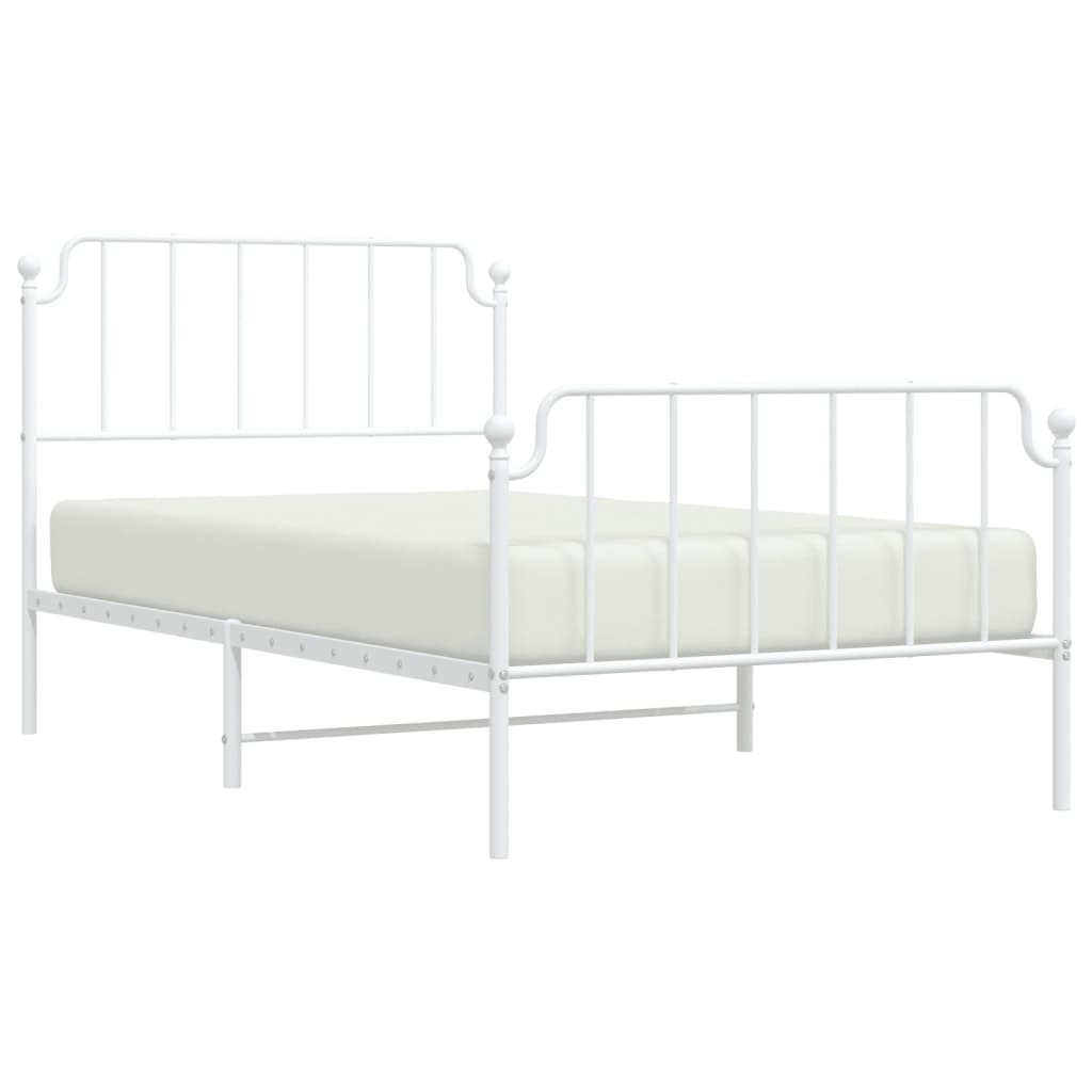 Bed frame with head and footboard metal white 107x203 cm