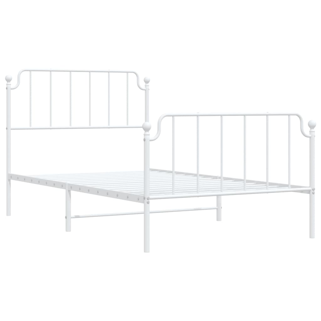 Bed frame with head and footboard metal white 107x203 cm