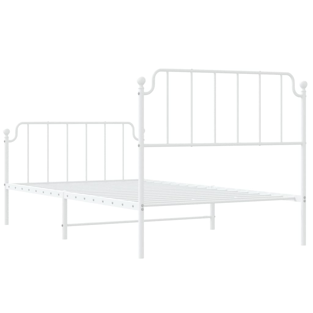 Bed frame with head and footboard metal white 107x203 cm