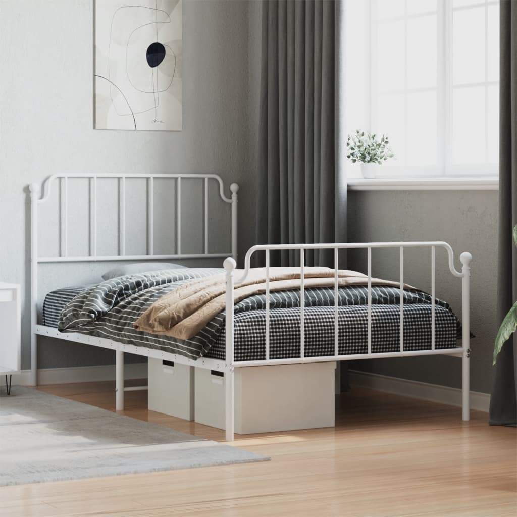 Bed frame with head and footboard metal white 107x203 cm