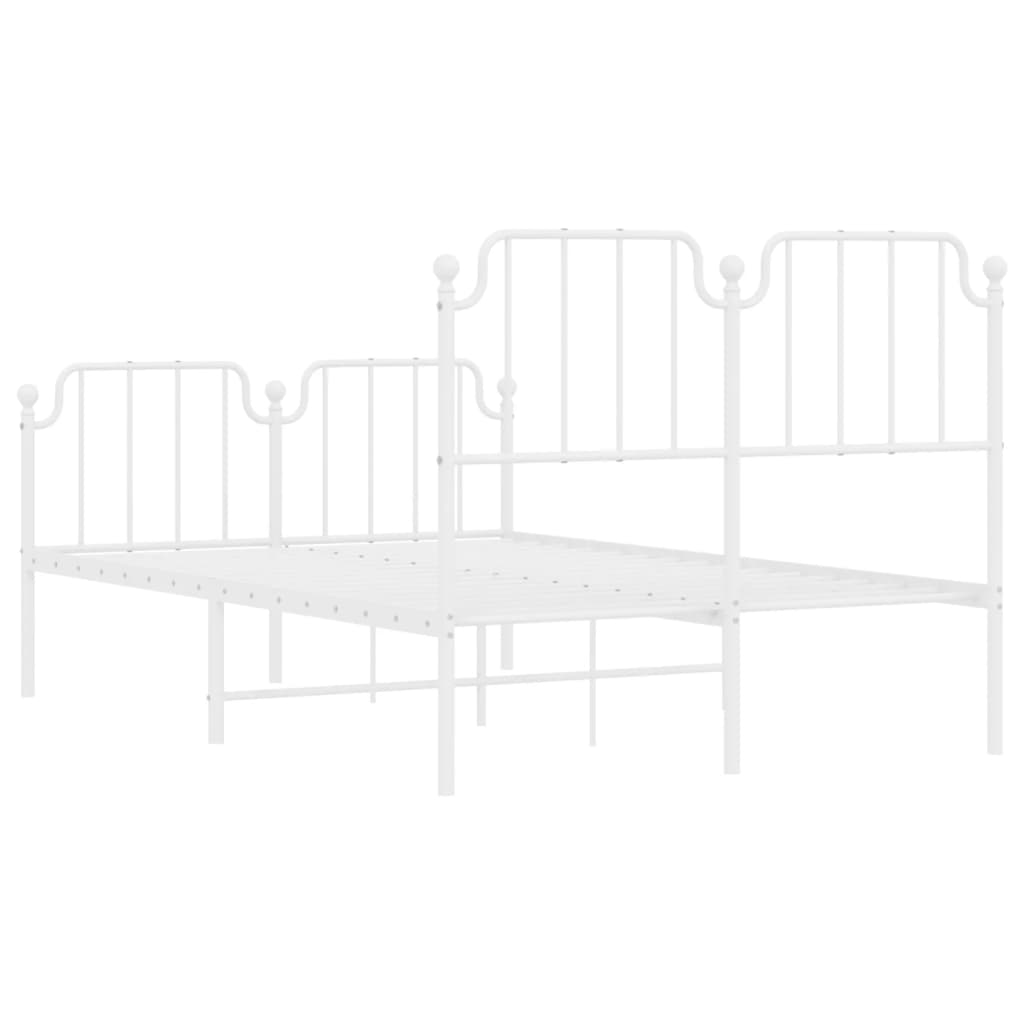 Bed frame with head and footboard metal white 120x190 cm