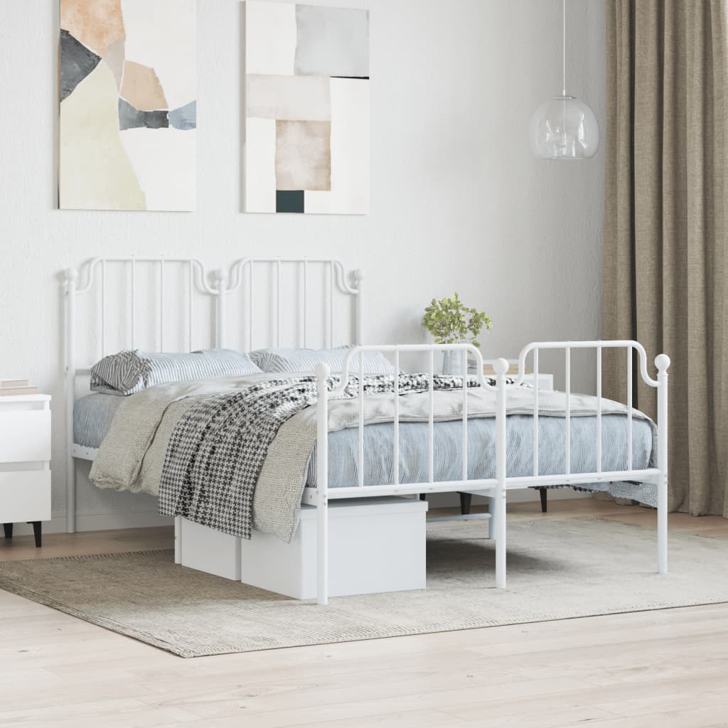 Bed frame with head and footboard metal white 120x190 cm