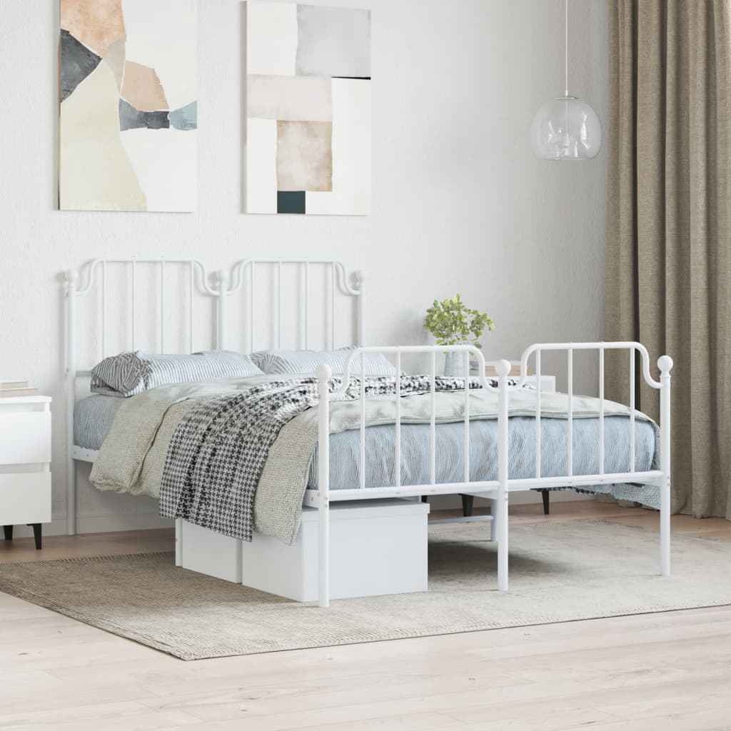 Bed frame with head and footboard metal white 120x200 cm