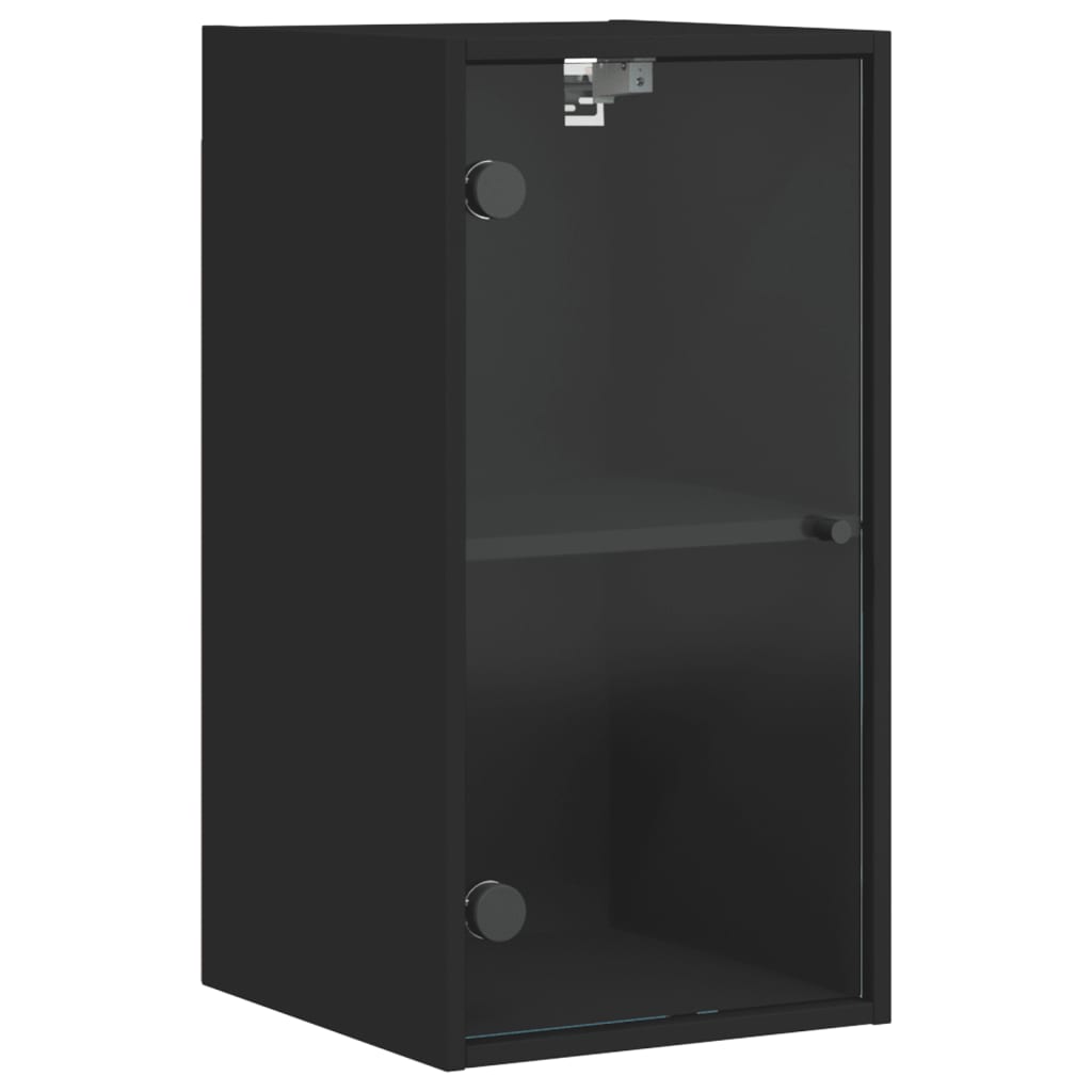 Wall Cabinet with Glass Doors Black 35x37x68.5 cm