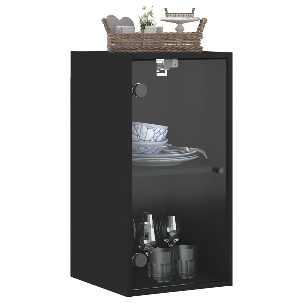 Wall Cabinet with Glass Doors Black 35x37x68.5 cm