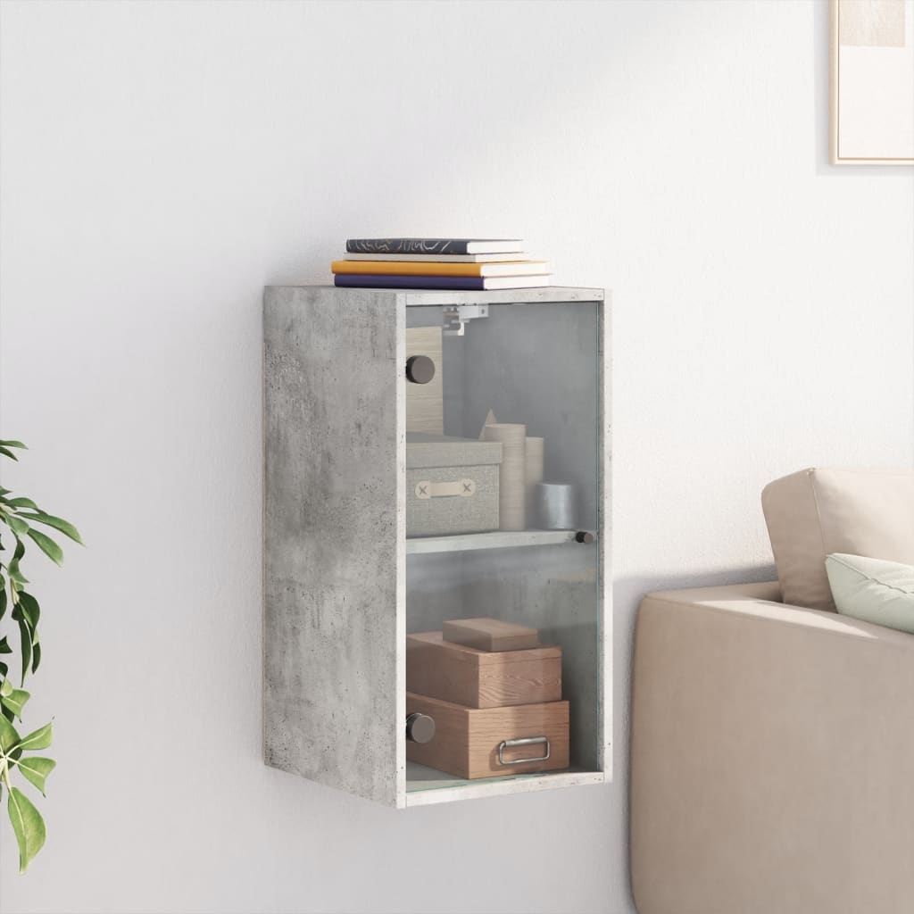 Wall Cabinet with Glass Doors Concrete Grey 35x37x68.5 cm