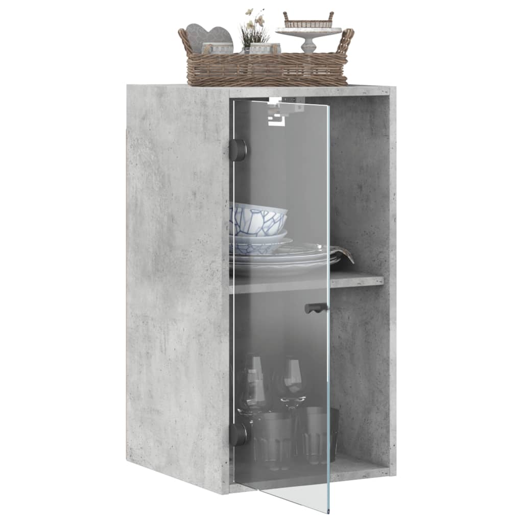 Wall Cabinet with Glass Doors Concrete Grey 35x37x68.5 cm