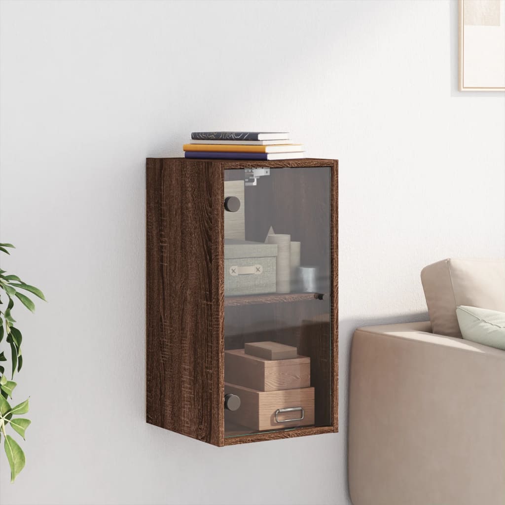 Wall Cabinet with Glass Doors Brown Oak Look 35x37x68.5 cm