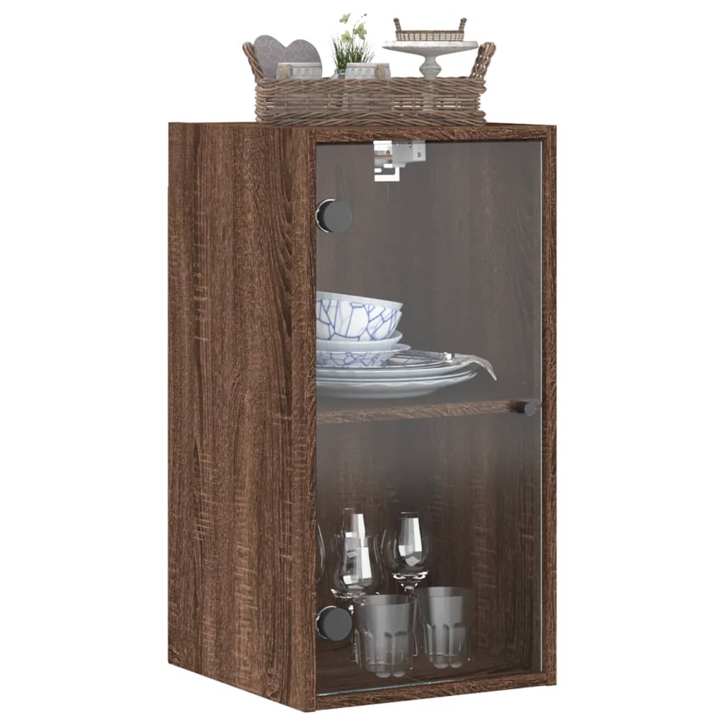 Wall Cabinet with Glass Doors Brown Oak Look 35x37x68.5 cm