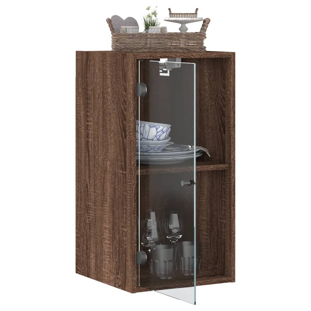 Wall Cabinet with Glass Doors Brown Oak Look 35x37x68.5 cm