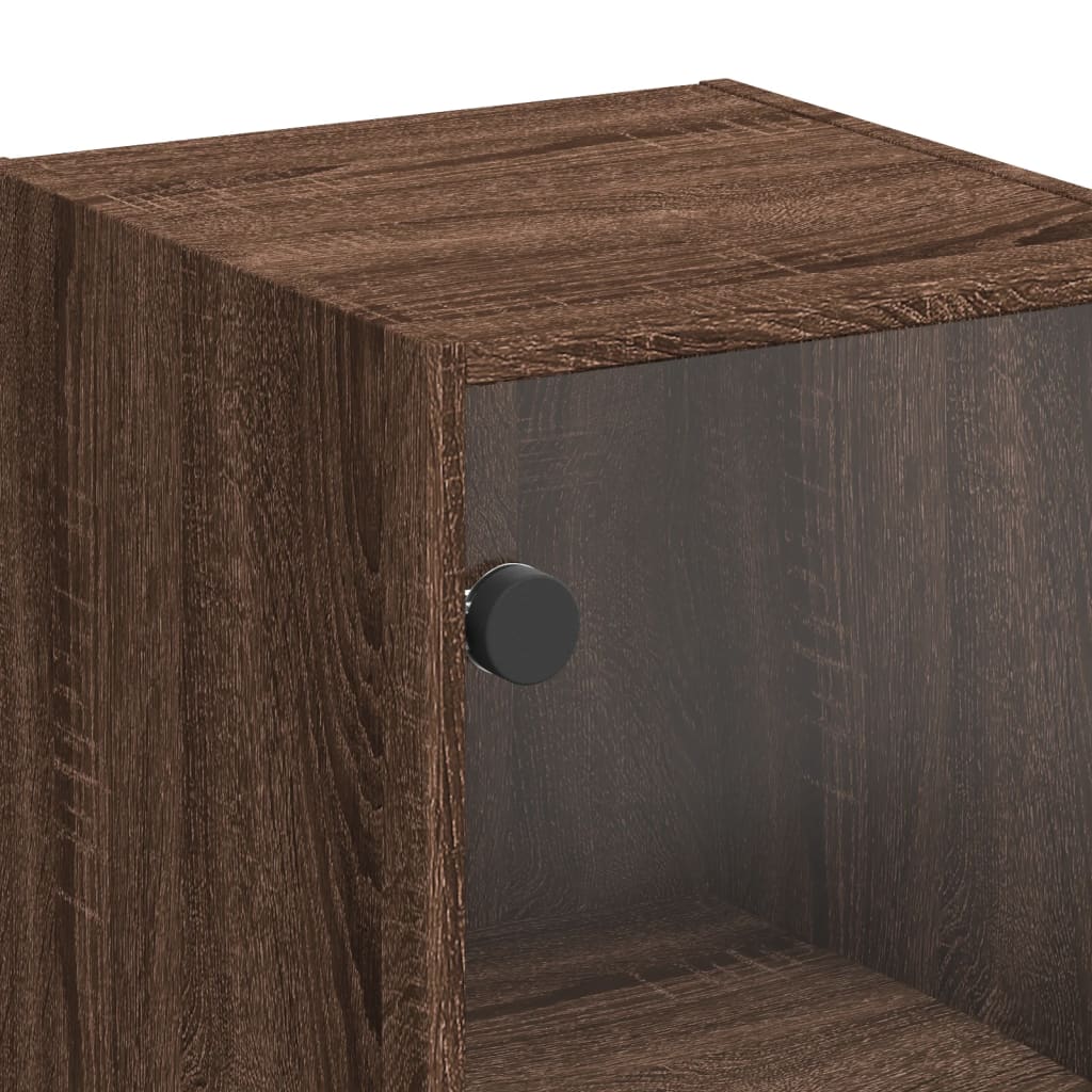 Wall Cabinet with Glass Doors Brown Oak Look 35x37x68.5 cm