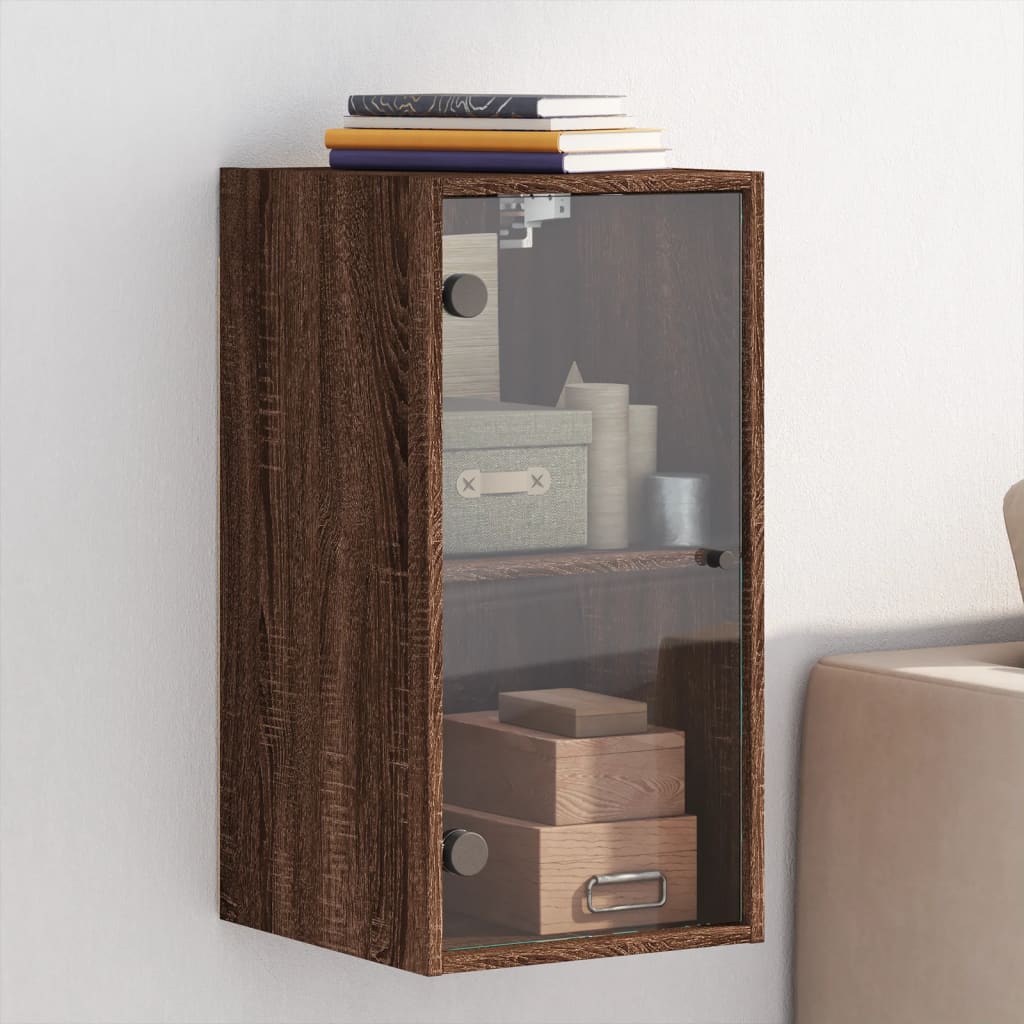 Wall Cabinet with Glass Doors Brown Oak Look 35x37x68.5 cm