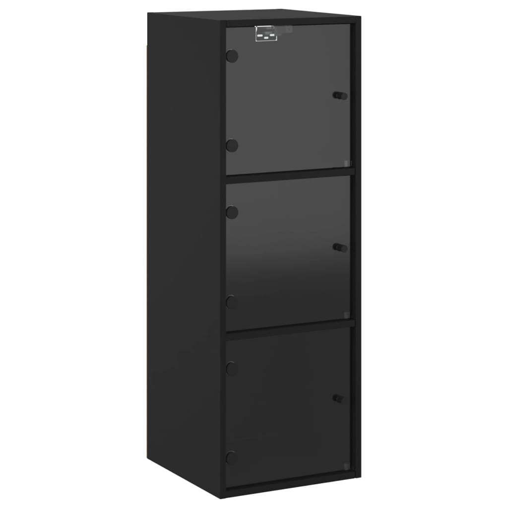 Wall Cabinet with Glass Doors Black 35x37x100 cm