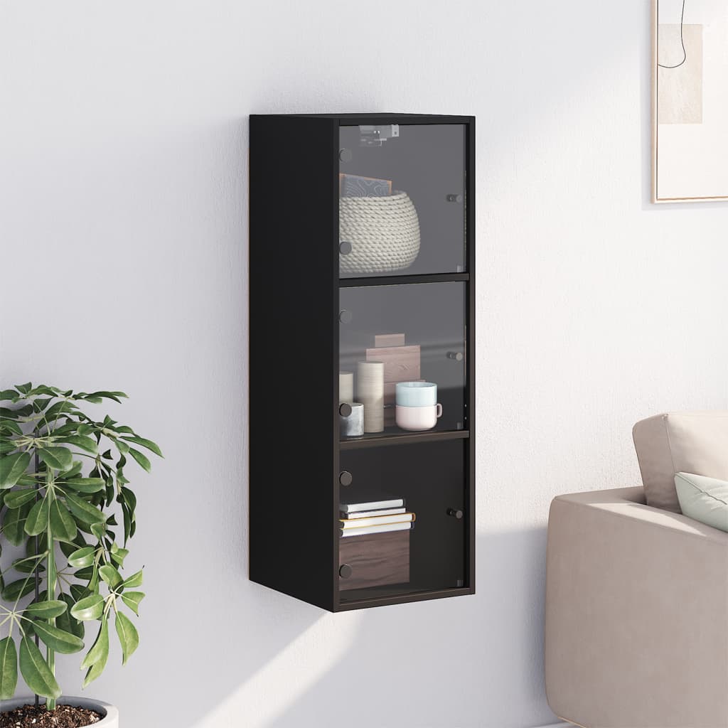 Wall Cabinet with Glass Doors Black 35x37x100 cm