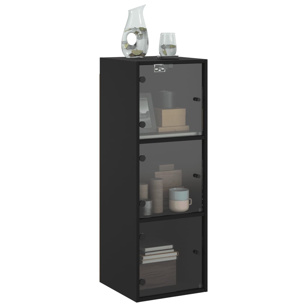 Wall Cabinet with Glass Doors Black 35x37x100 cm