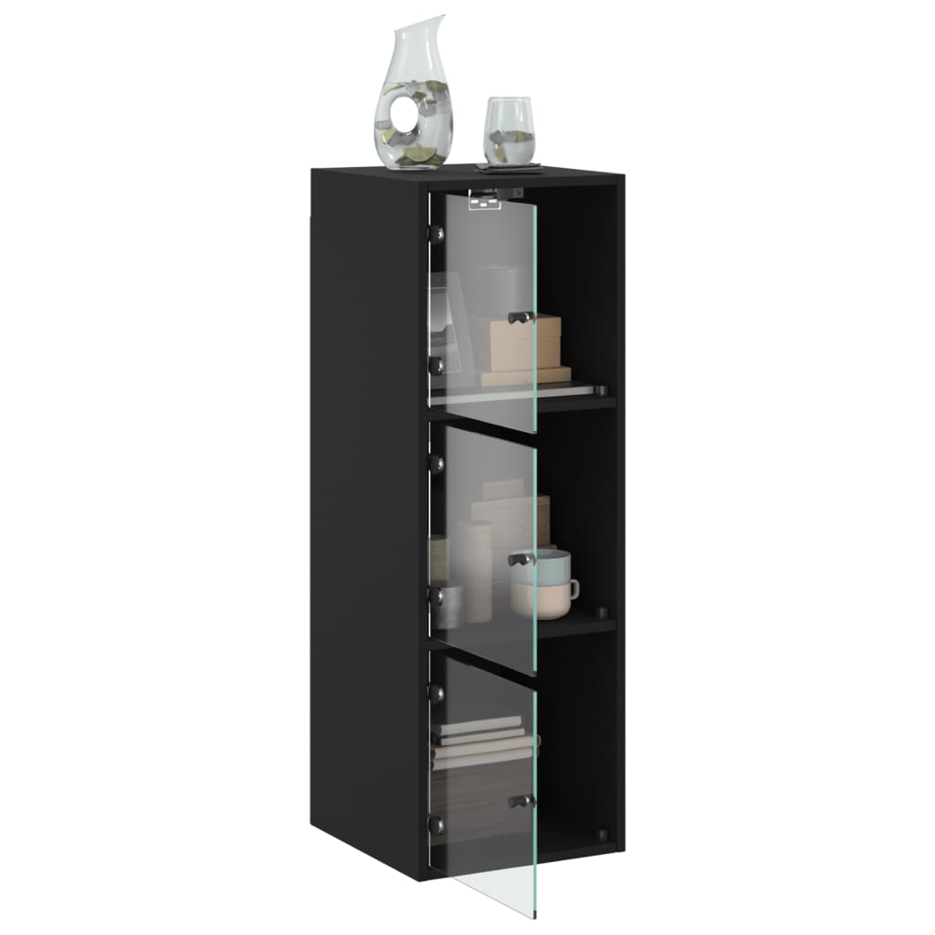 Wall Cabinet with Glass Doors Black 35x37x100 cm