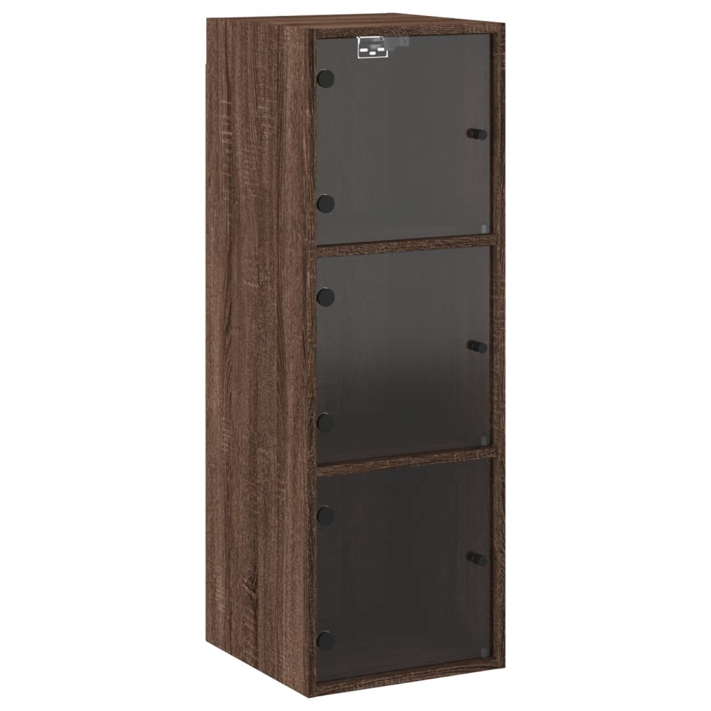 Wall Cabinet with Glass Doors Brown Oak Look 35x37x100 cm