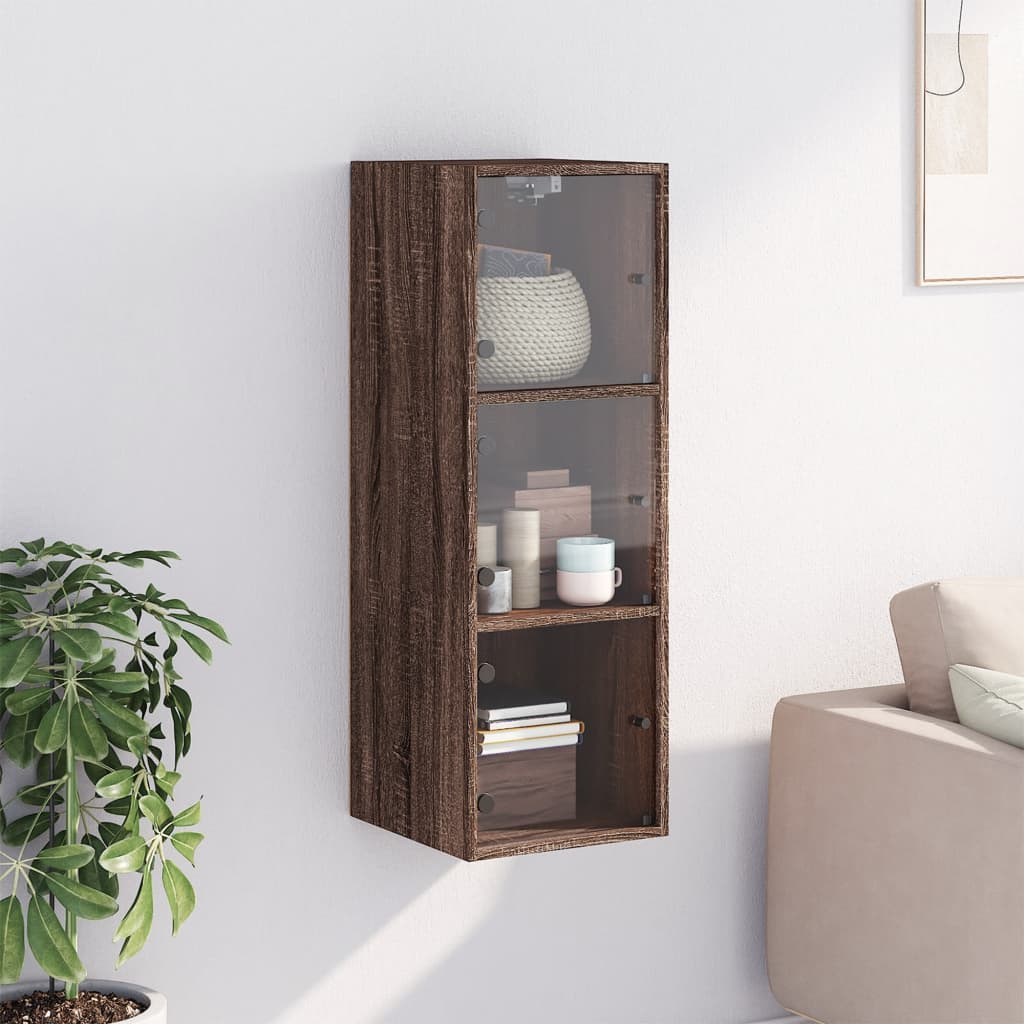 Wall Cabinet with Glass Doors Brown Oak Look 35x37x100 cm