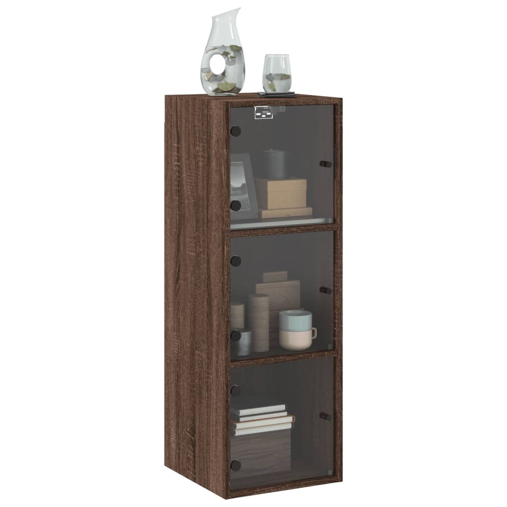 Wall Cabinet with Glass Doors Brown Oak Look 35x37x100 cm