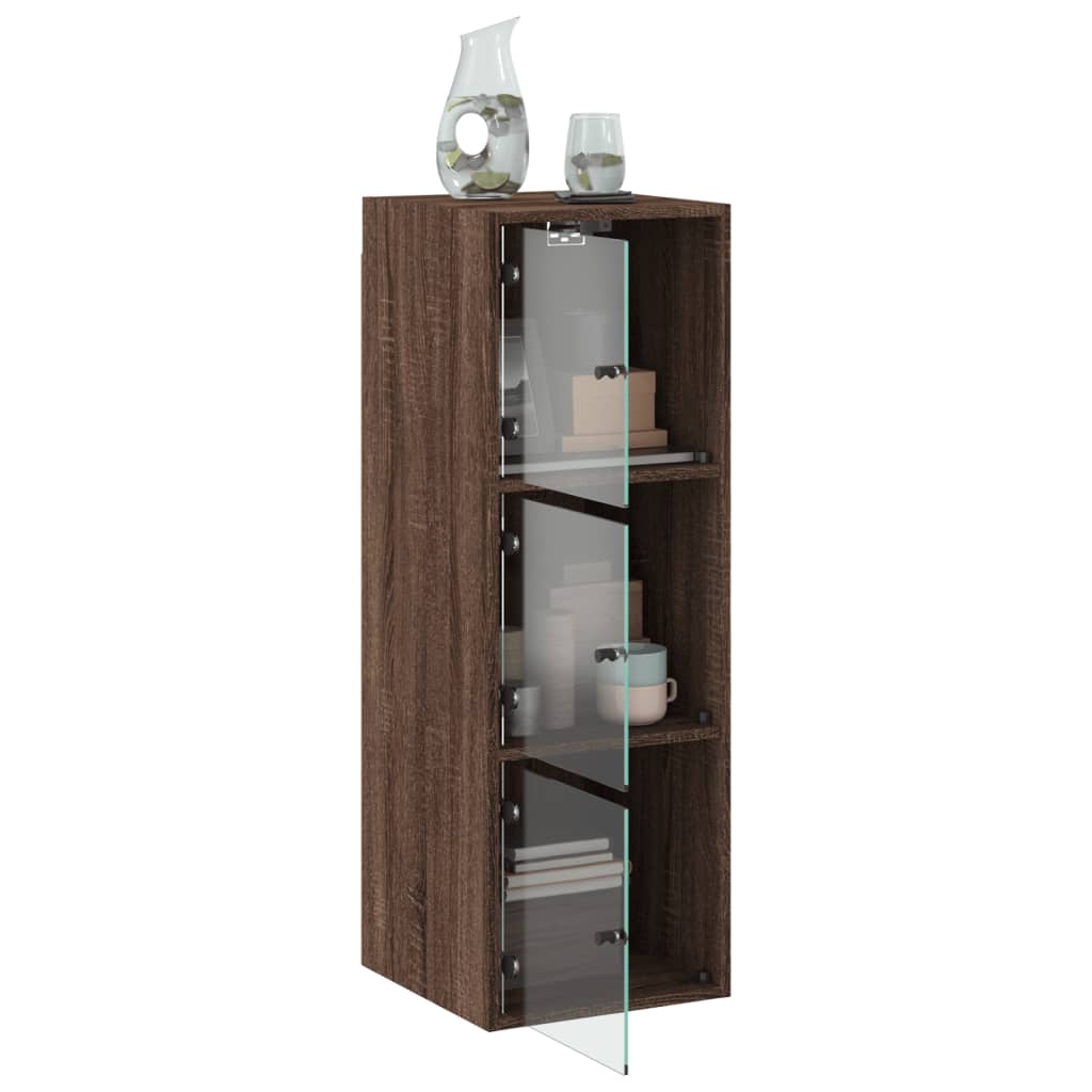 Wall Cabinet with Glass Doors Brown Oak Look 35x37x100 cm