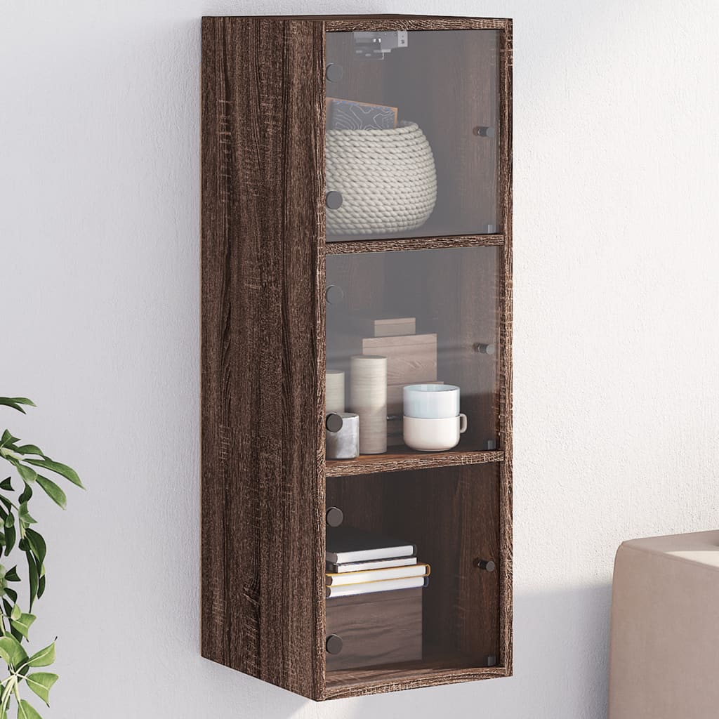 Wall Cabinet with Glass Doors Brown Oak Look 35x37x100 cm