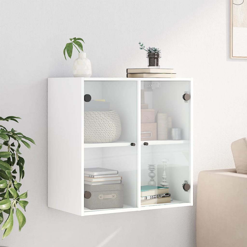 Wall Cabinet with Glass Doors White 68x37x68.5 cm