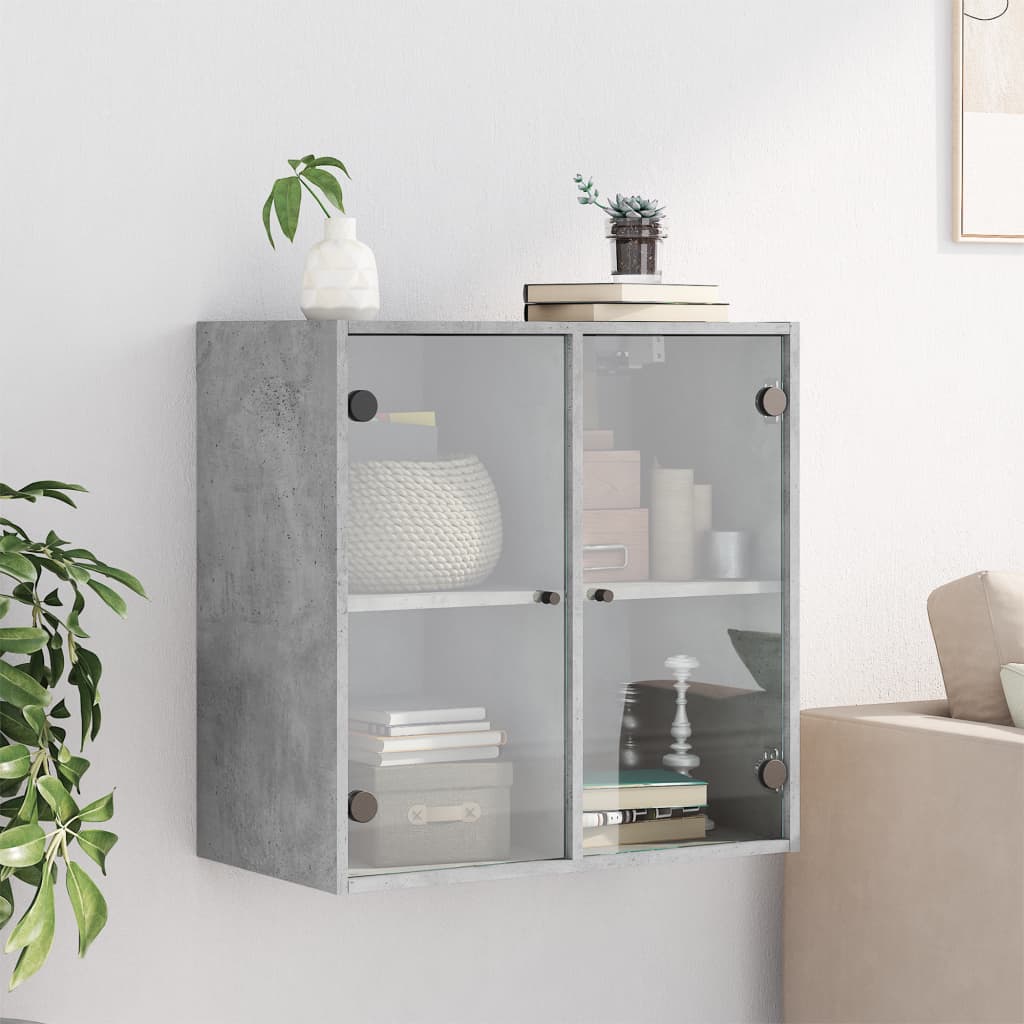 Wall Cabinet with Glass Doors Concrete Grey 68x37x68.5 cm