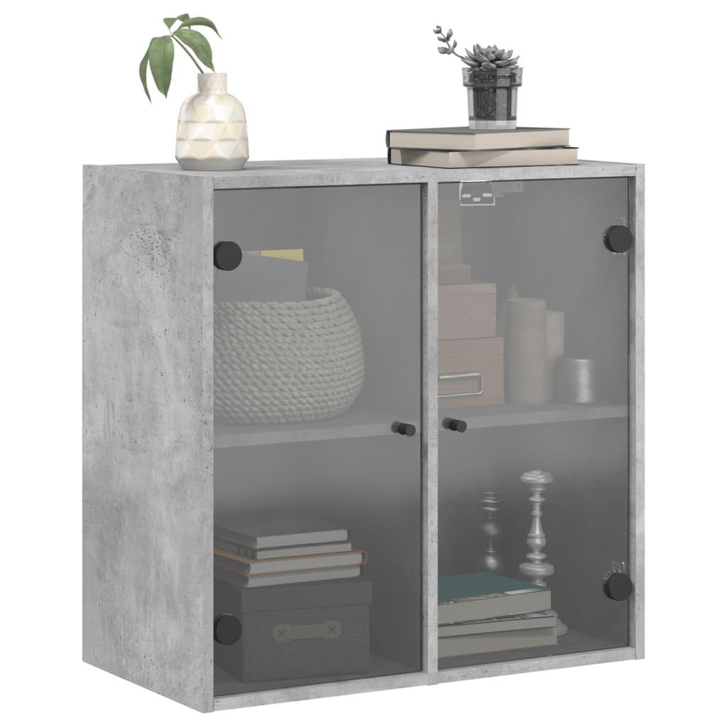 Wall Cabinet with Glass Doors Concrete Grey 68x37x68.5 cm