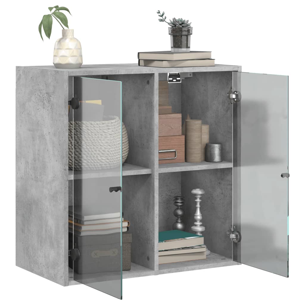 Wall Cabinet with Glass Doors Concrete Grey 68x37x68.5 cm